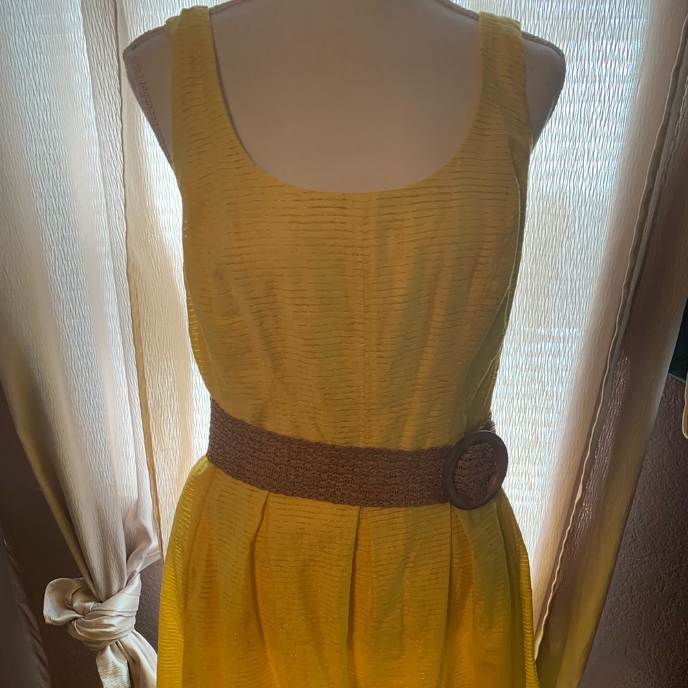 Yellow dress with brown belt